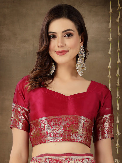 Ethnic Motifs Woven Design Zari Silk Blend Banarasi Saree