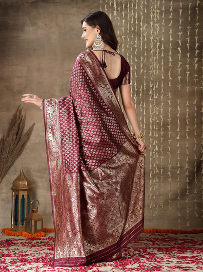Ethnic Motifs Woven Design Zari Silk Blend Banarasi Saree (Pre-Order)