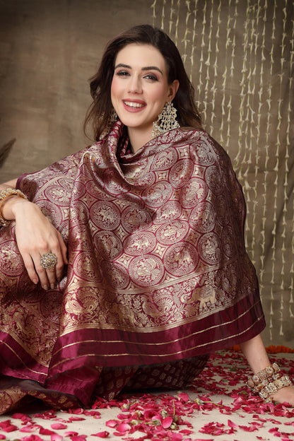 Ethnic Motifs Woven Design Zari Silk Blend Banarasi Saree