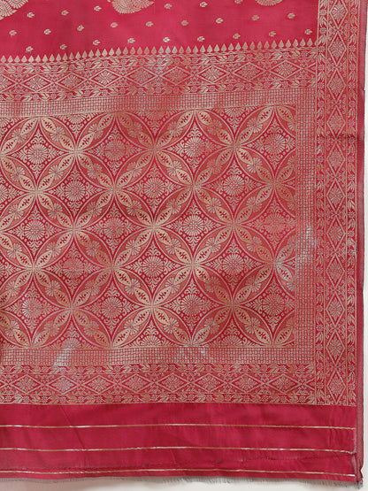 Ethnic Motifs Woven Design Zari Silk Blend Banarasi Saree (Pre-Order)