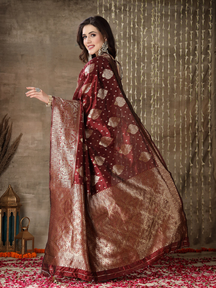 Ethnic Motifs Woven Design Zari Silk Blend Banarasi Saree
