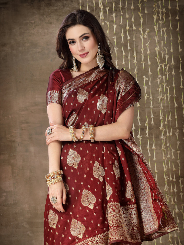 Ethnic Motifs Woven Design Zari Silk Blend Banarasi Saree