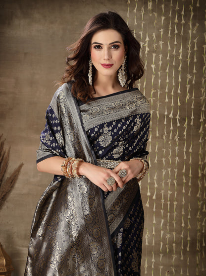 Ethnic Motifs Woven Design Zari Silk Blend Banarasi Saree (Pre-Order)