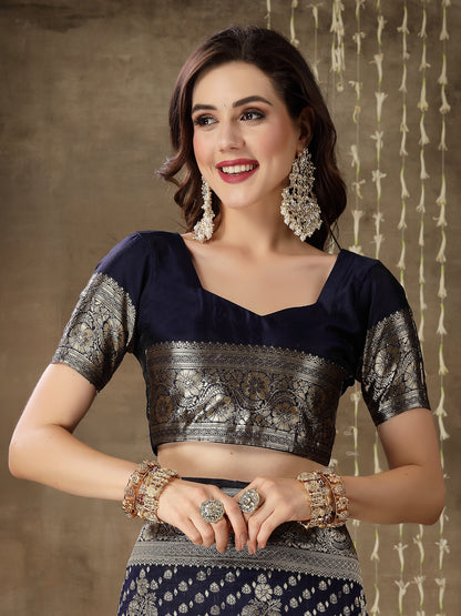 Ethnic Motifs Woven Design Zari Silk Blend Banarasi Saree