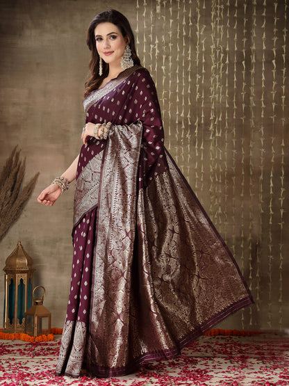 Ethnic Motifs Woven Design Zari Silk Blend Banarasi Saree