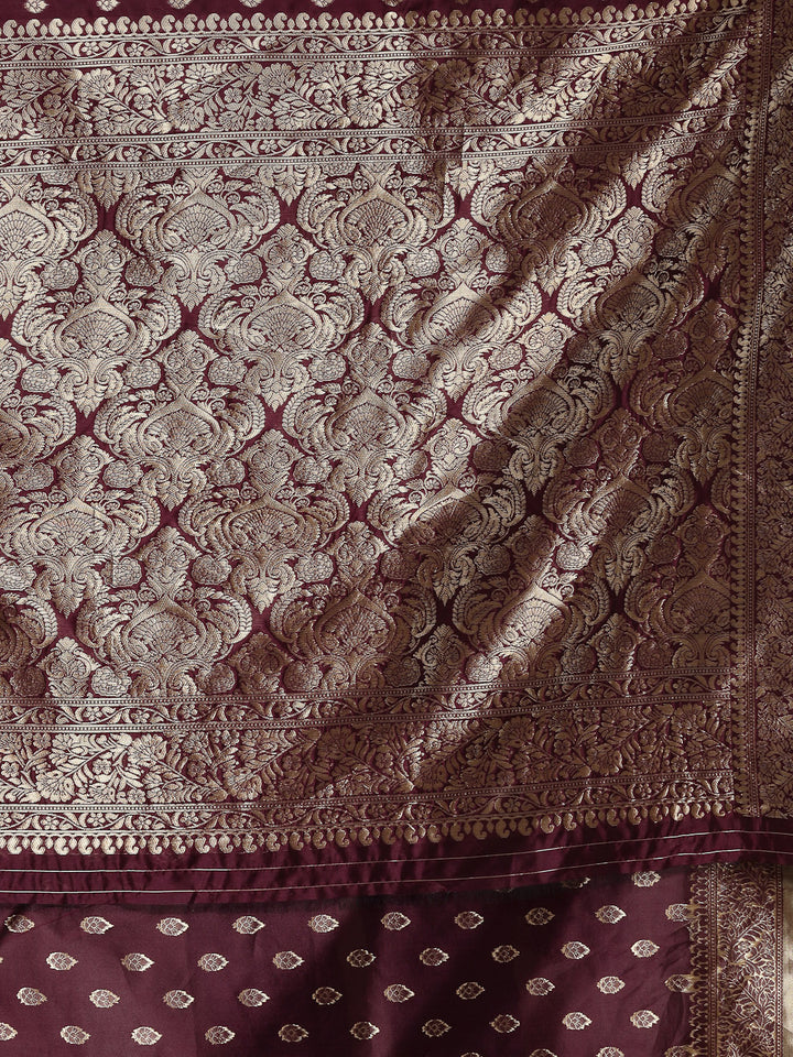 Ethnic Motifs Woven Design Zari Silk Blend Banarasi Saree