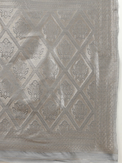 Ethnic Motifs Woven Design Zari Linen Blend Banarasi Saree