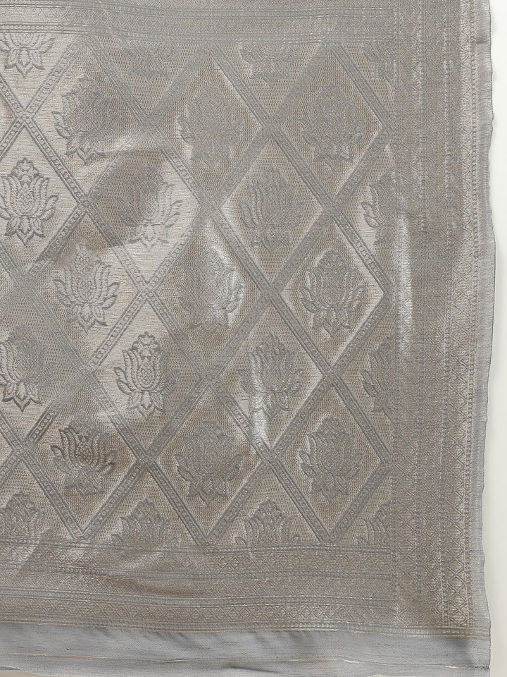 Ethnic Motifs Woven Design Zari Linen Blend Banarasi Saree