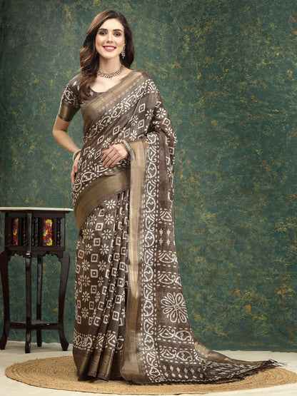 Batik Print Cotton Blend Saree (Pre-Order)