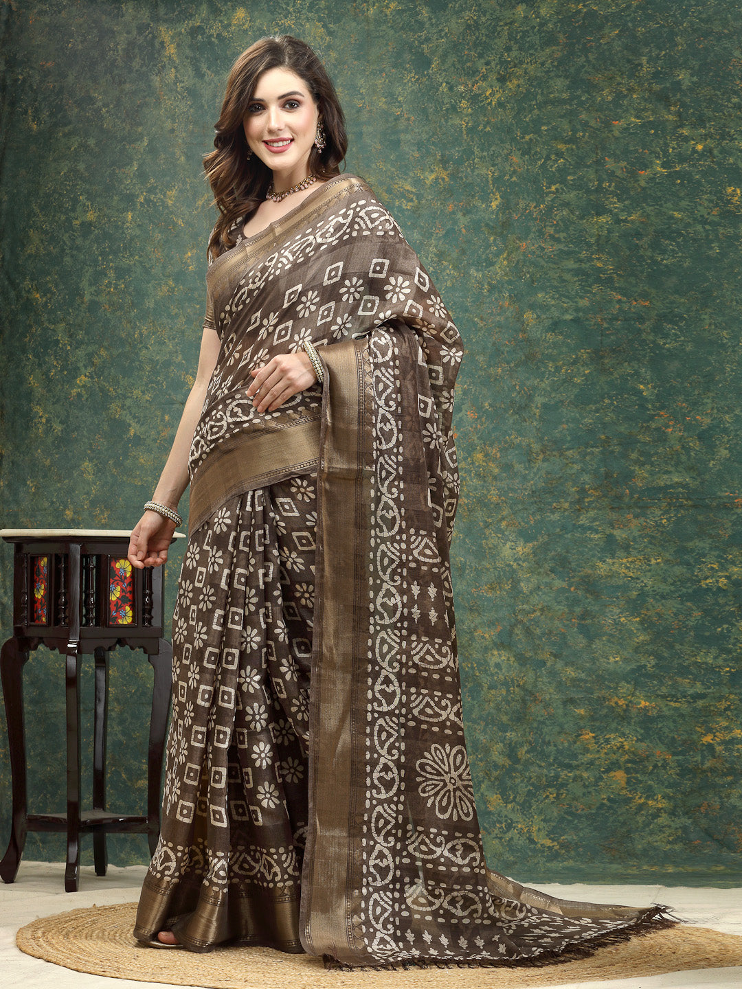 Batik Print Cotton Blend Saree (Pre-Order)