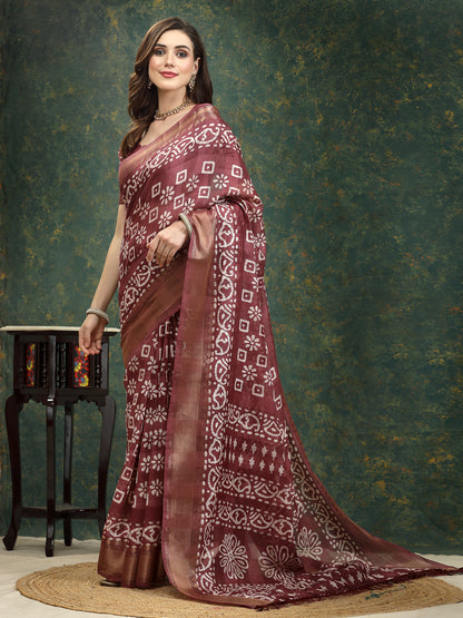 Batik Print Cotton Blend Saree