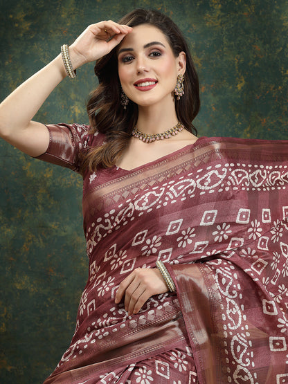 Batik Print Cotton Blend Saree