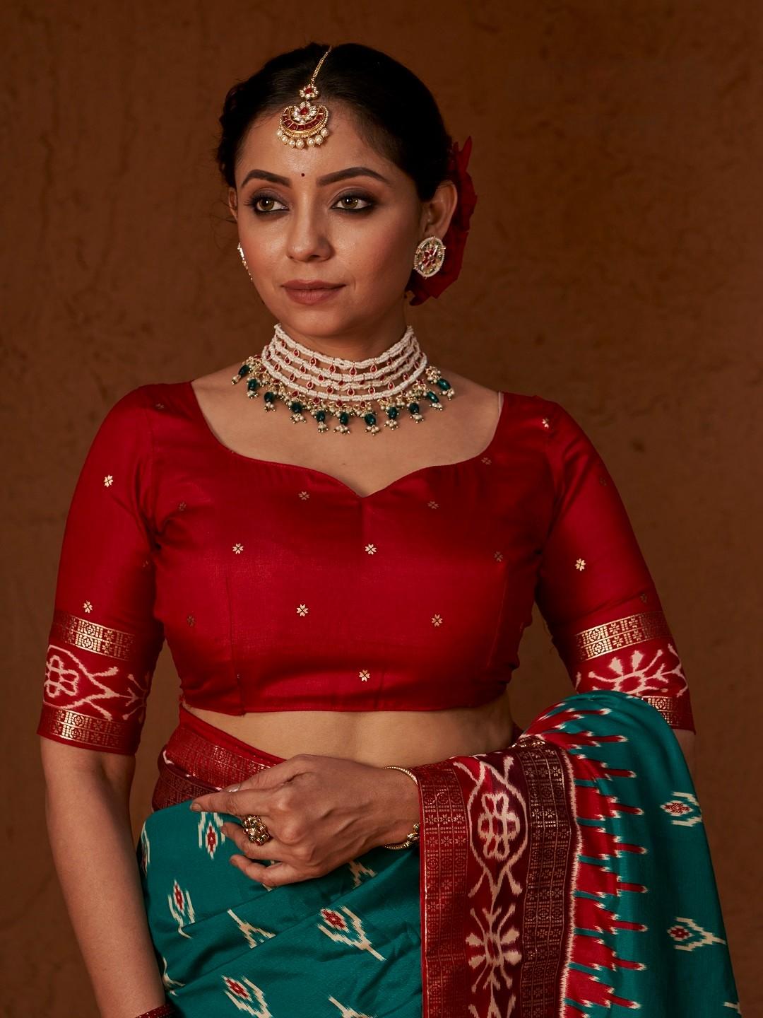 Ikat Printed Zari Border Silk Saree (Pre-Order)