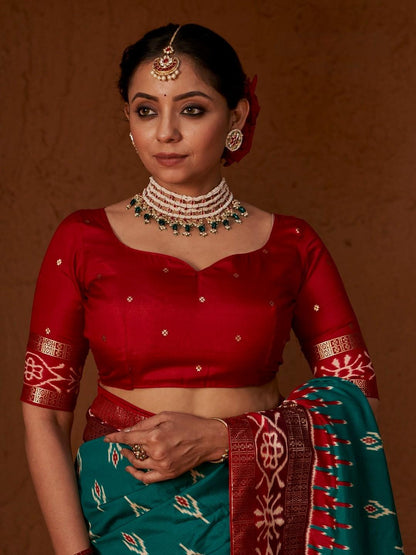 Ikat Printed Zari Border Silk Saree (Pre-Order)