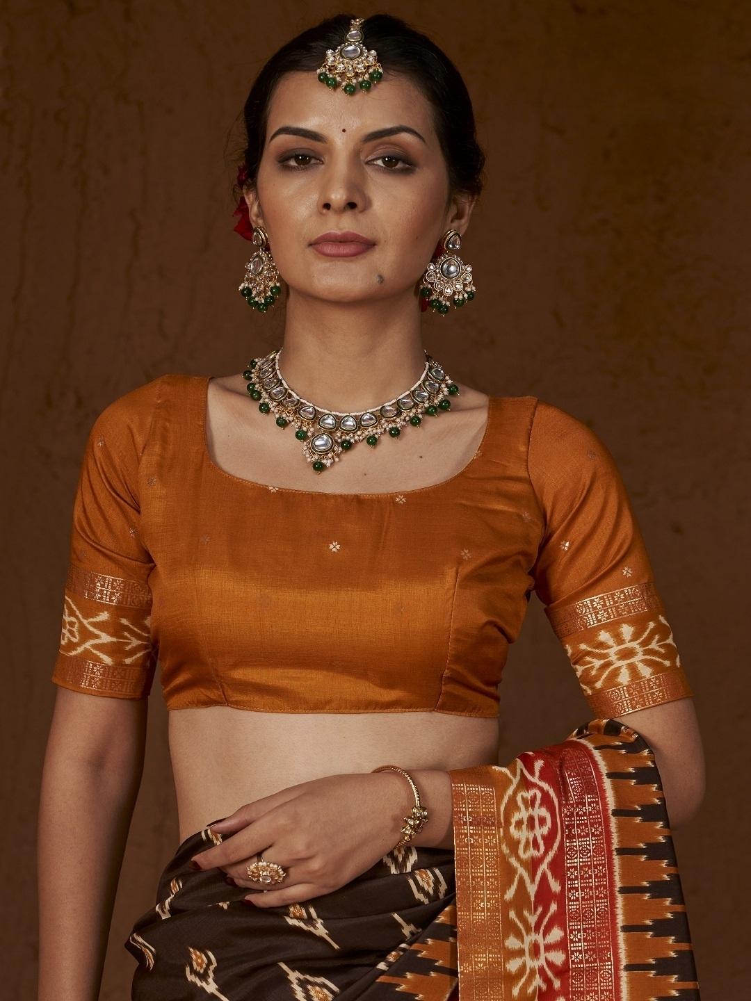 Ikat Printed Zari Border Silk Saree (Pre-Order)