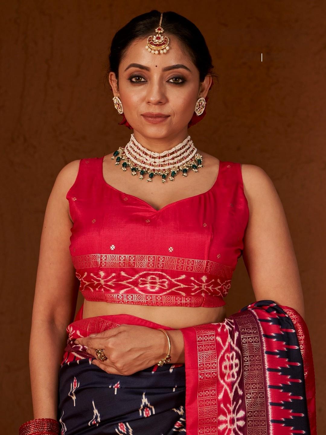 Ikat Printed Zari Border Silk Saree (Pre-Order)