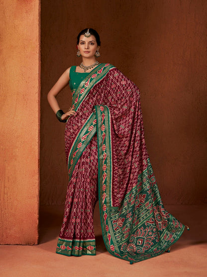 Ikat Printed Zari Border Silk Saree