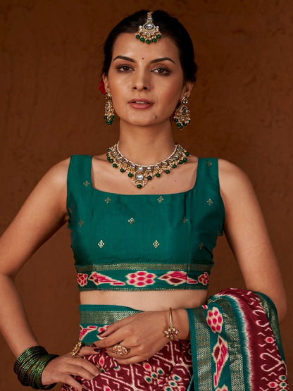 Ikat Printed Zari Border Silk Saree