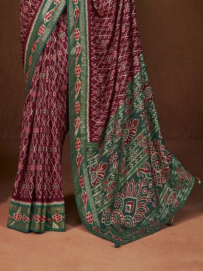 Ikat Printed Zari Border Silk Saree (Pre-Order)