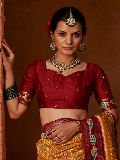 Ikat Printed Zari Border Silk Saree (Pre-Order)