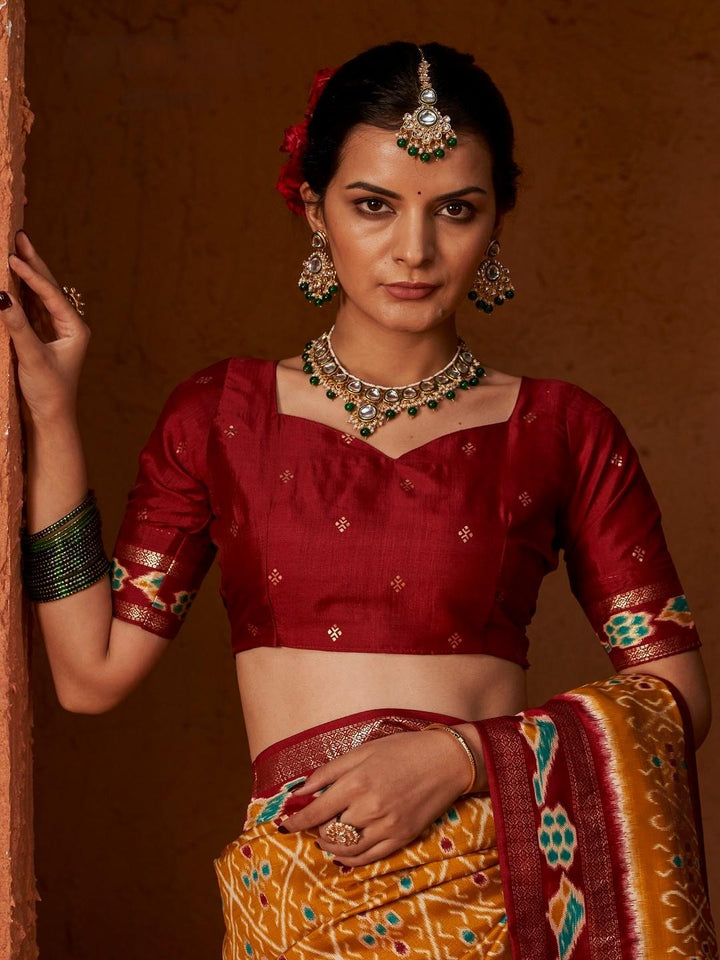 Ikat Printed Zari Border Silk Saree