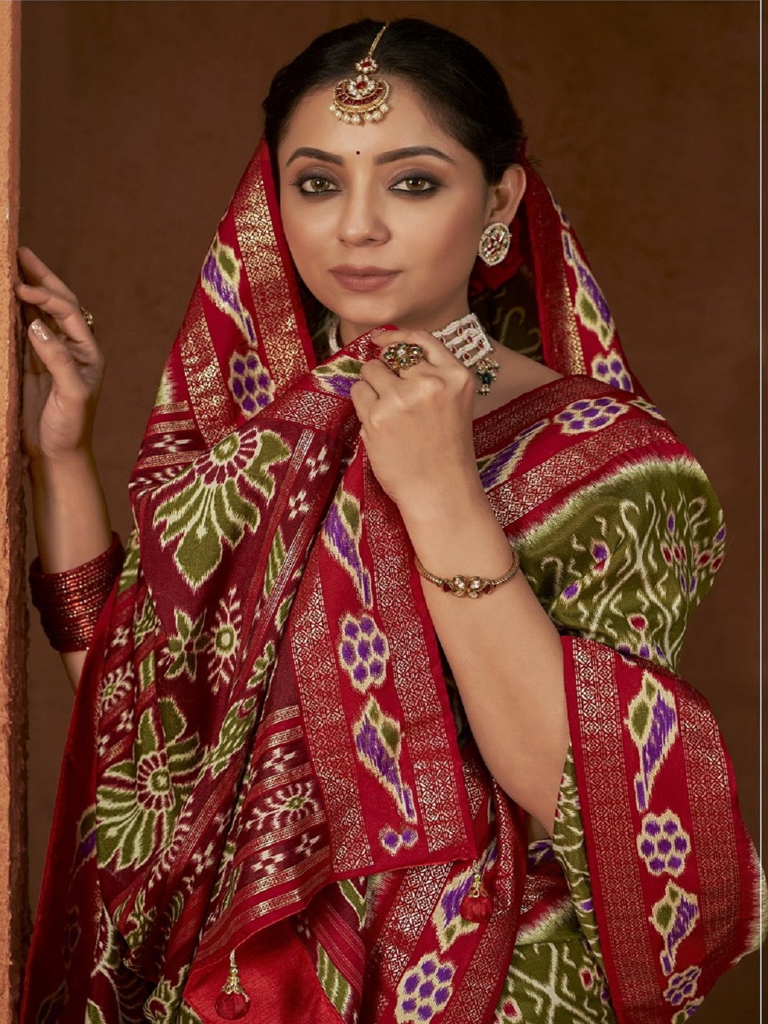 Ikat Printed Zari Border Silk Saree (Pre-Order)