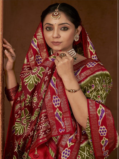 Ikat Printed Zari Border Silk Saree (Pre-Order)