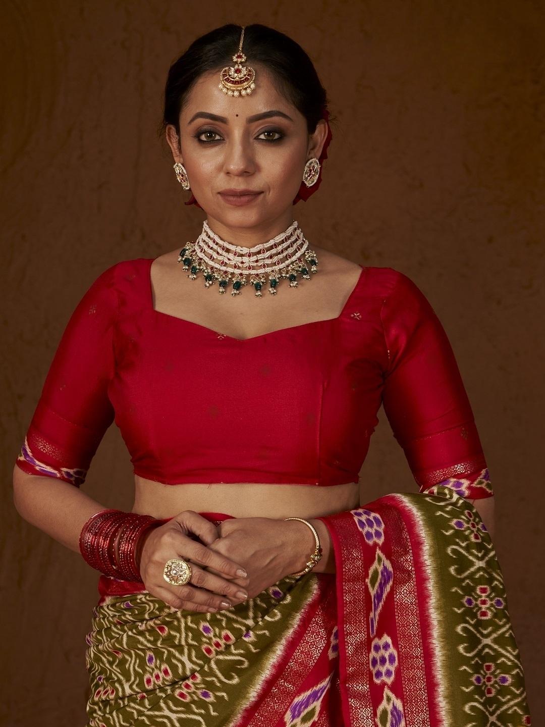 Ikat Printed Zari Border Silk Saree