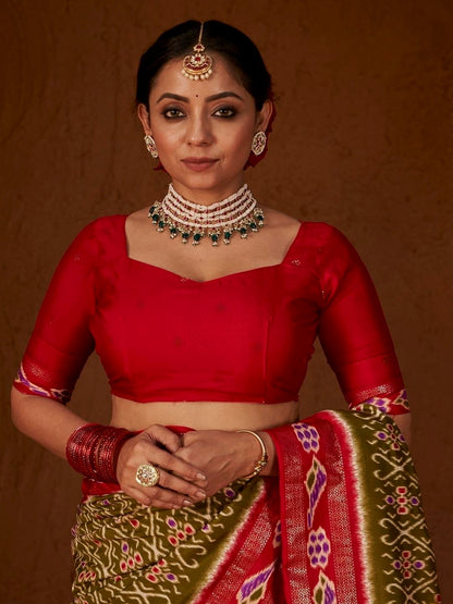 Ikat Printed Zari Border Silk Saree