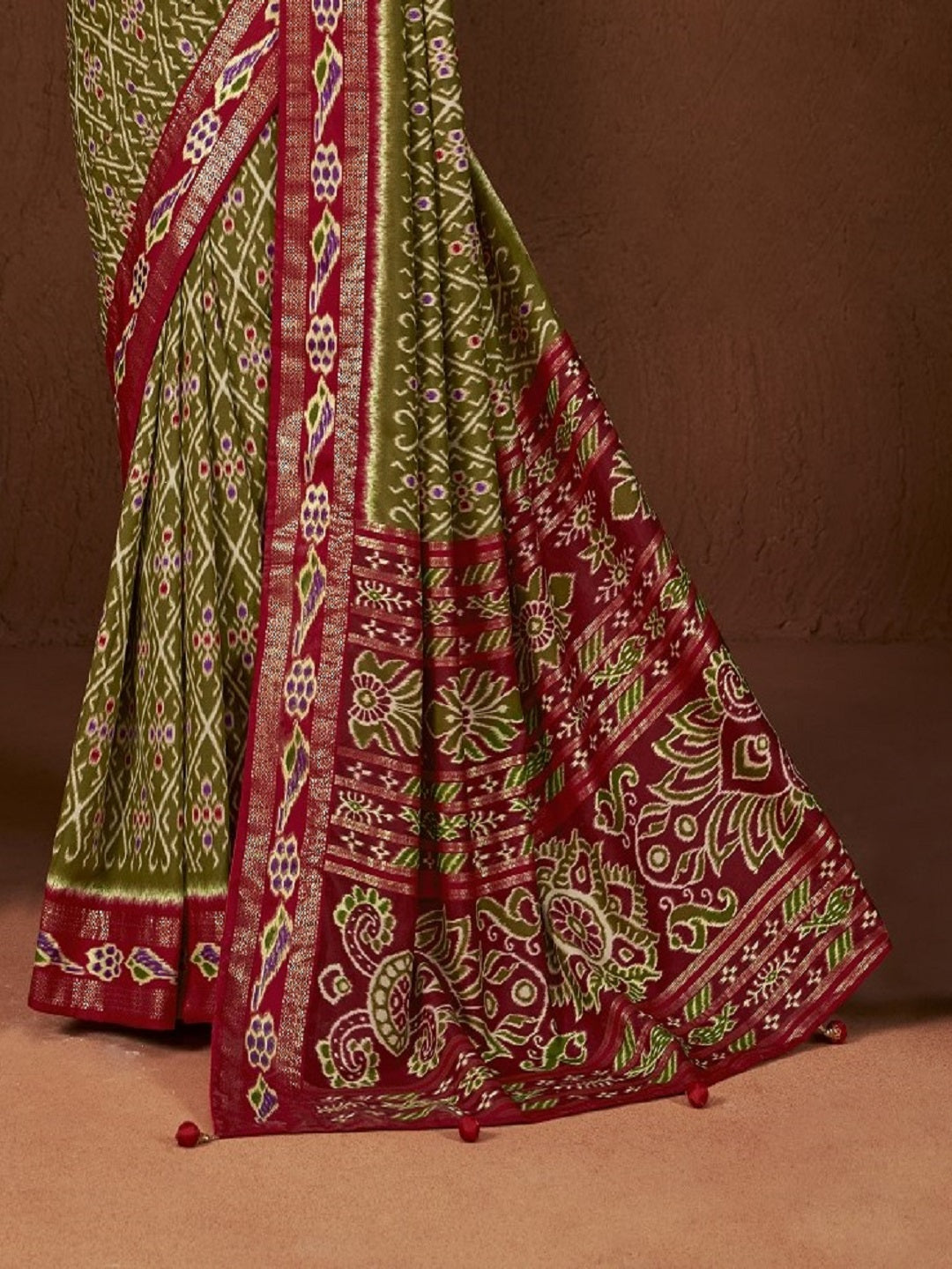 Ikat Printed Zari Border Silk Saree (Pre-Order)