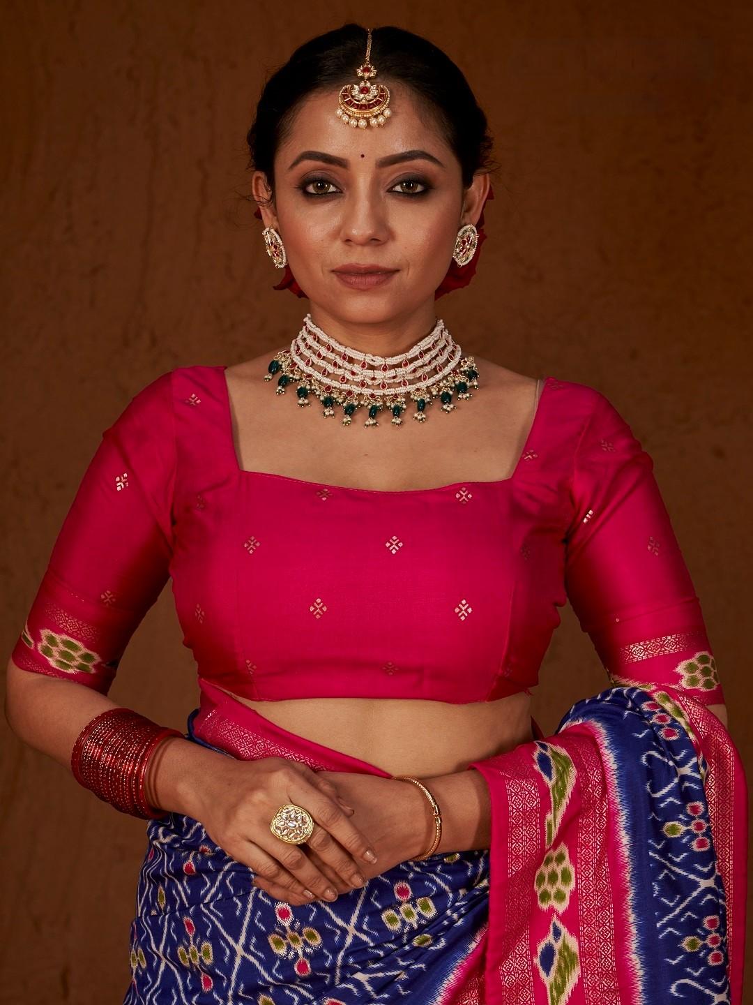 Ikat Printed Zari Border Silk Saree (Pre-Order)