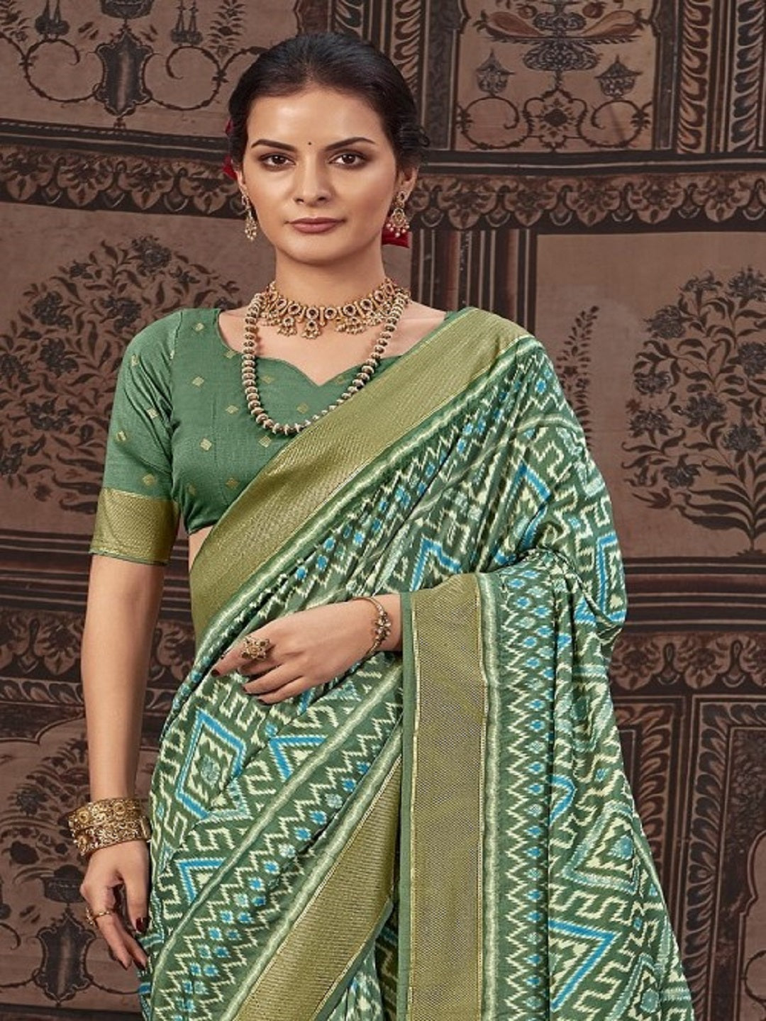 Geometric Printed Zari Border Silk Saree (Pre-Order)