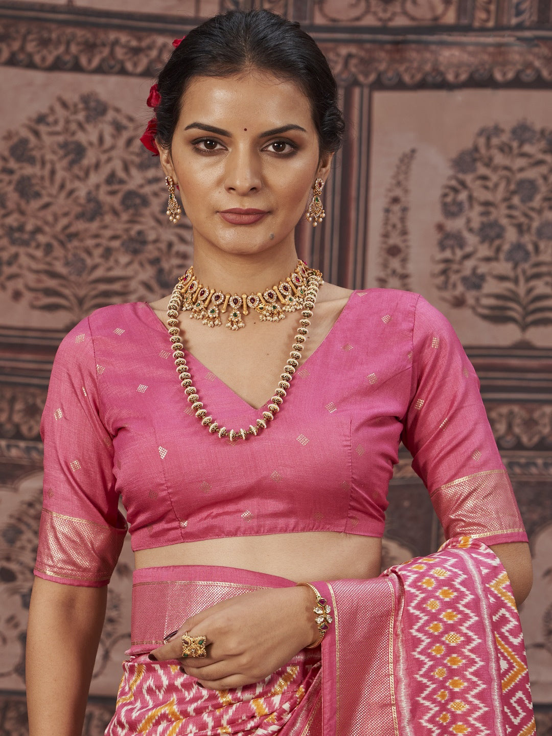 Geometric Printed Zari Border Silk Saree (Pre-Order)