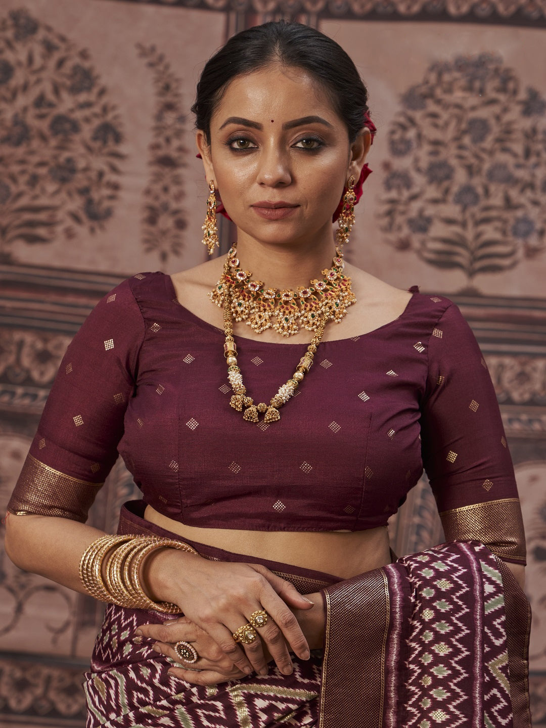 Geometric Printed Zari Border Silk Saree