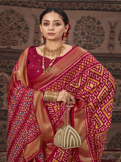 Geometric Printed Zari Border Silk Saree