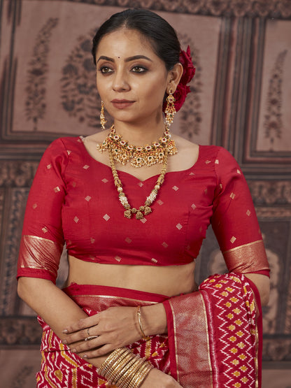 Geometric Printed Zari Border Silk Saree