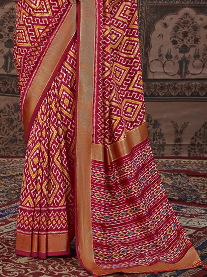 Geometric Printed Zari Border Silk Saree