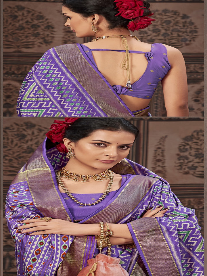 Geometric Printed Zari Border Silk Saree