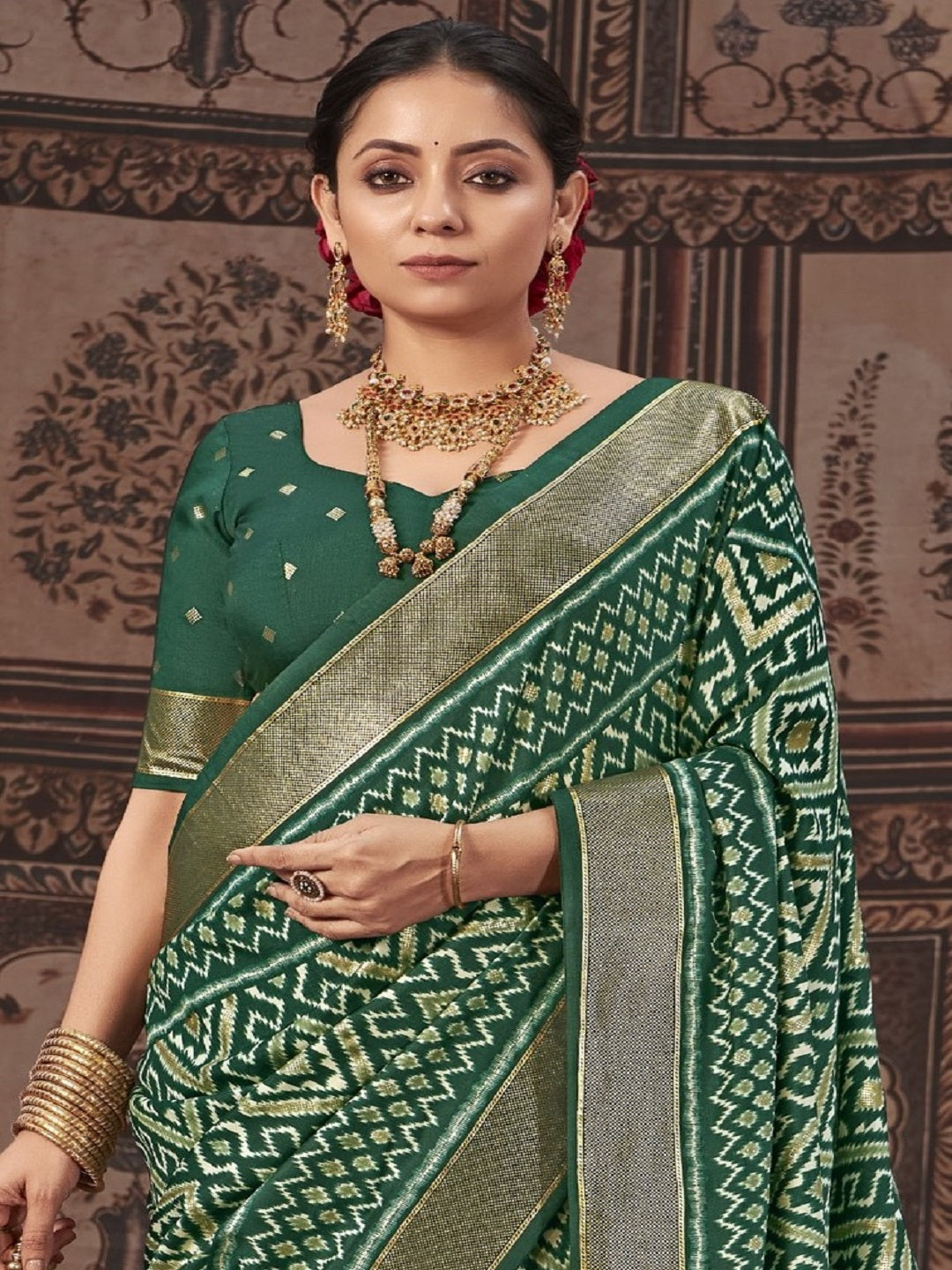 Geometric Printed Zari Border Silk Saree (Pre-Order)