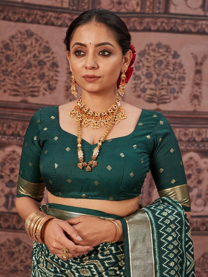 Geometric Printed Zari Border Silk Saree