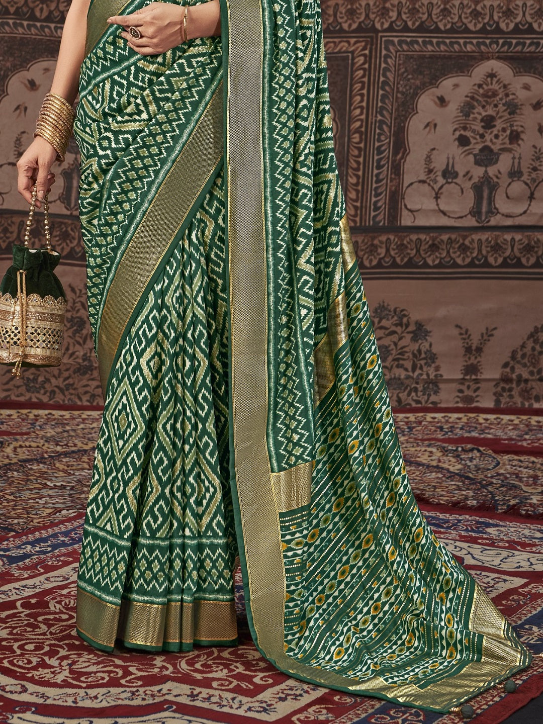 Geometric Printed Zari Border Silk Saree