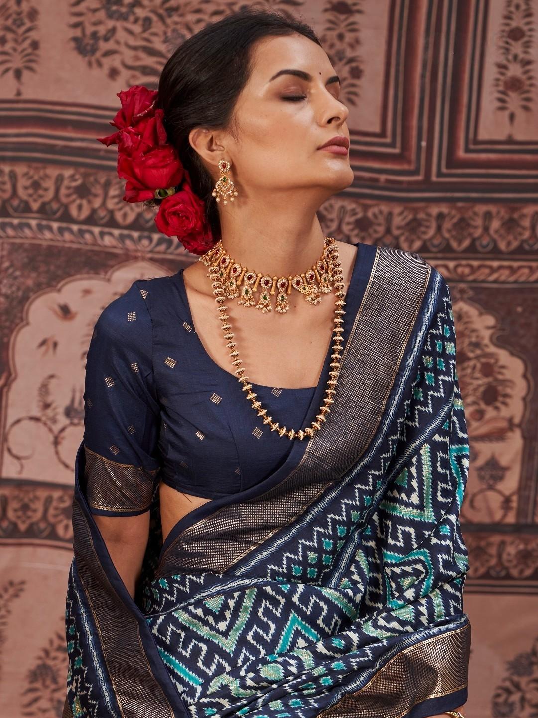 Geometric Printed Zari Border Silk Saree (Pre-Order)