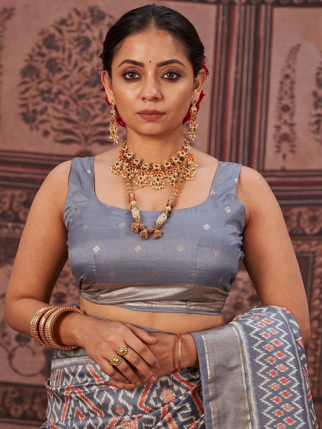 Geometric Printed Zari Border Silk Saree (Pre-Order)