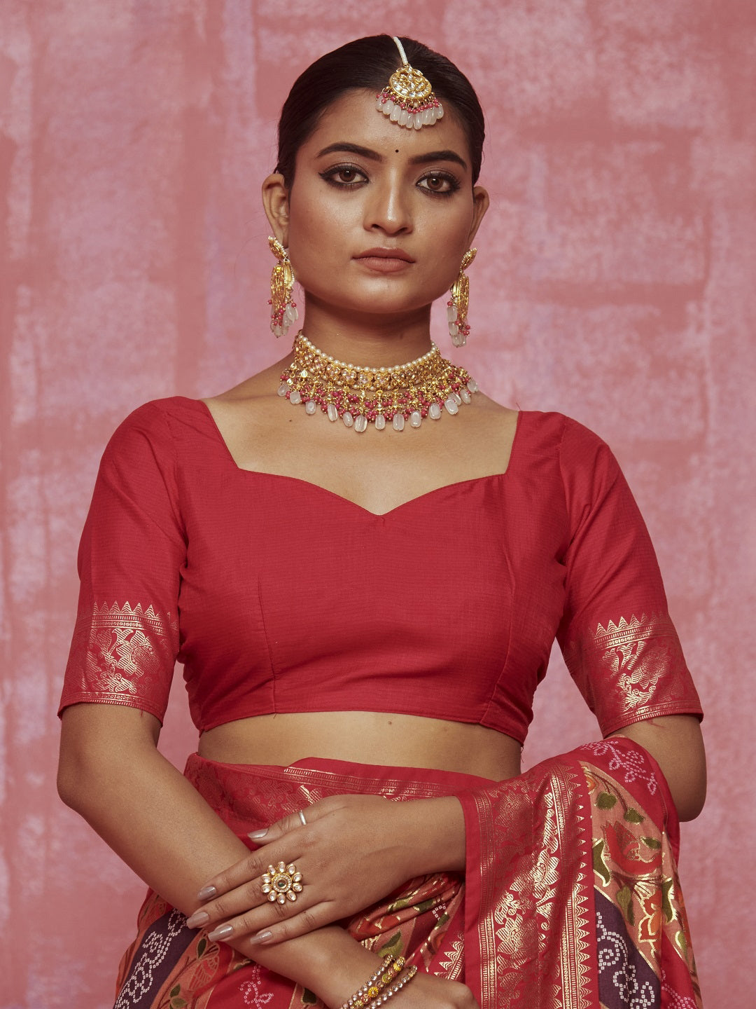 Leheriya &amp; Bandhej Printed Zari Border Silk Saree