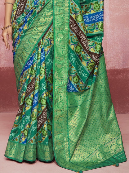 Leheriya & Bandhej Printed Zari Border Silk Saree