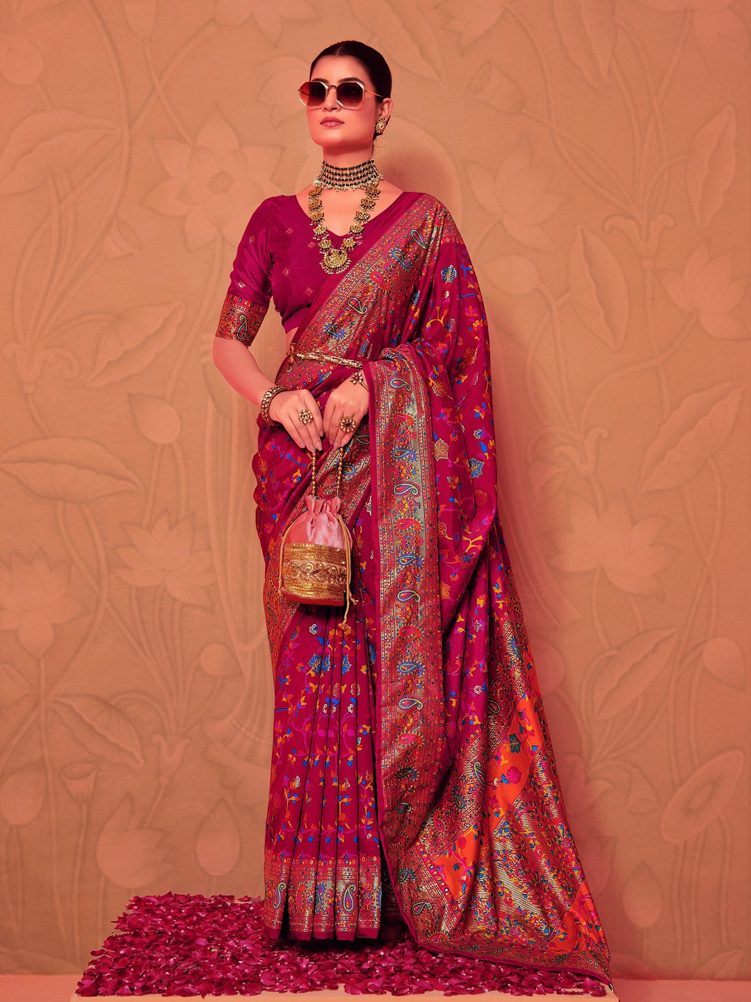 Maroon Kalamkari Printed Zari Border Silk Saree (Pre-Order)