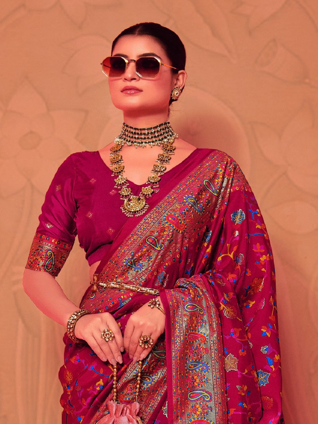 Maroon Kalamkari Printed Zari Border Silk Saree (Pre-Order)