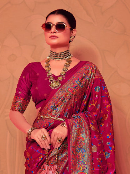 Maroon Kalamkari Printed Zari Border Silk Saree (Pre-Order)