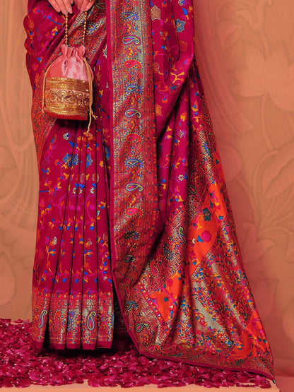 Maroon Kalamkari Printed Zari Border Silk Saree (Pre-Order)