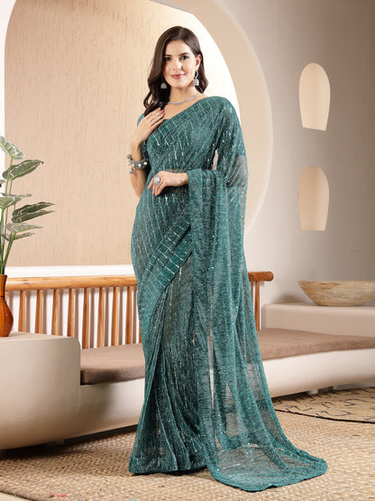 Rama Party Wear Fancy Lycra Shimmer Saree (Pre-Order)